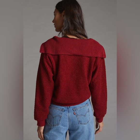 Anthropologie Dolan Left Coast Sherpa Quarter-Zip Pullover Red Sweater NWT Sz S - Picture 3 of 12
